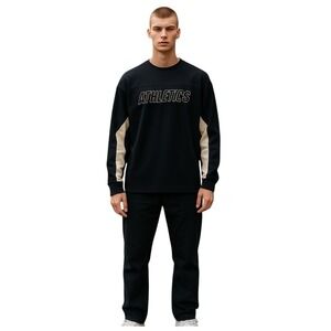 Nike Shirt Mens L Black White Athletics Athleisure Graphic‎ Spell Out Pullover